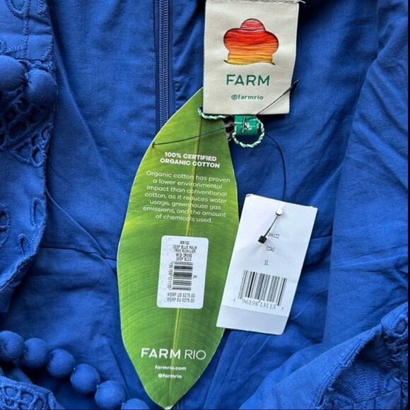 FARM Rio Richilier Eyelet Palm Midi Dress in Dark Blue Size XL - Picture 8 of 11